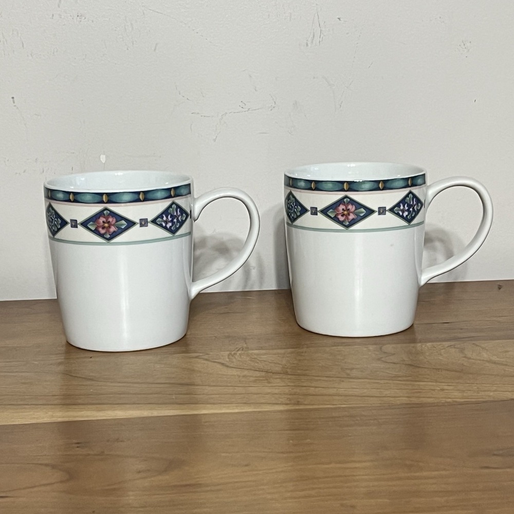 Pfaltzgraff Atmosphere‎ Crystaflora Set Of 2 12 oz Coffee Mugs Cups Vintage